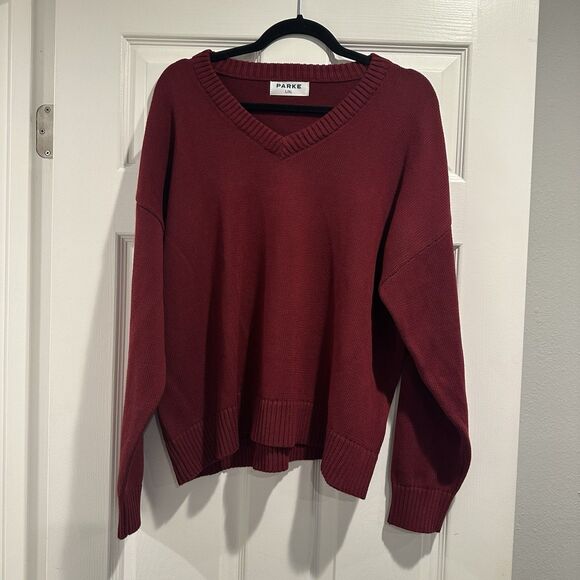 SET Active X Parke Womens V Neck Sweater Red Size L/XL Cotton Soft Knit Top EUC - Picture 1 of 5